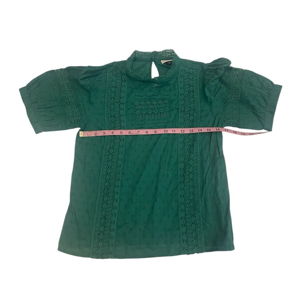 NWOT Teal Green Crochet Trim High Neck Peasant Top Blouse Puff Sleeve New - Picture 9 of 11